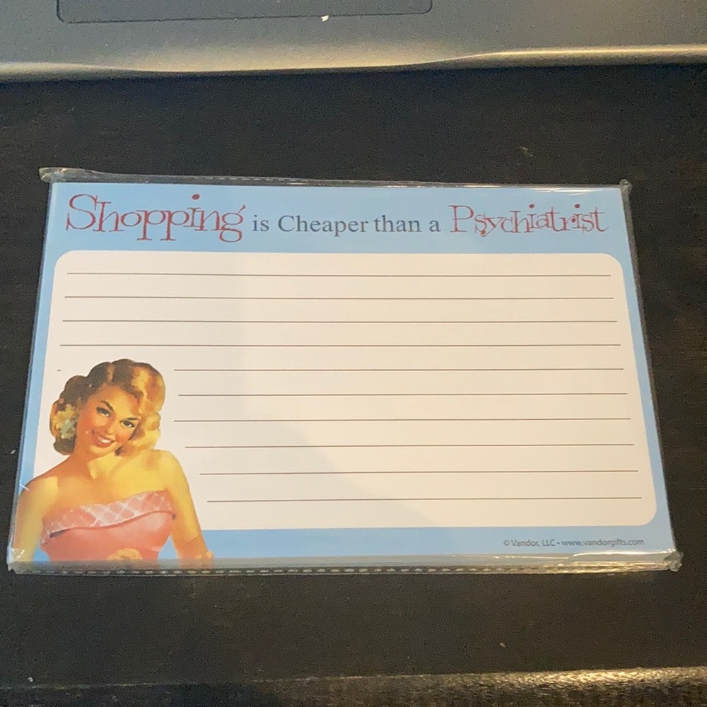 ‘Shopping is cheaper than a psychiatrist’ recipe cards note cards New With Tags